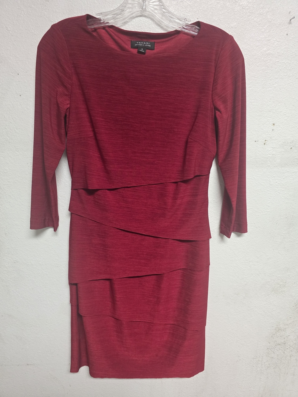 Tahari ASL Red Layered Midi Dress